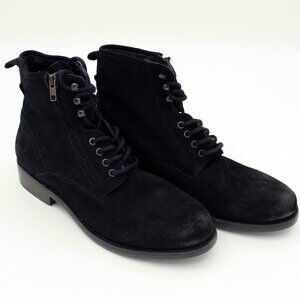 Men's Black Suede Leather Lace-Up Boots, Size 12